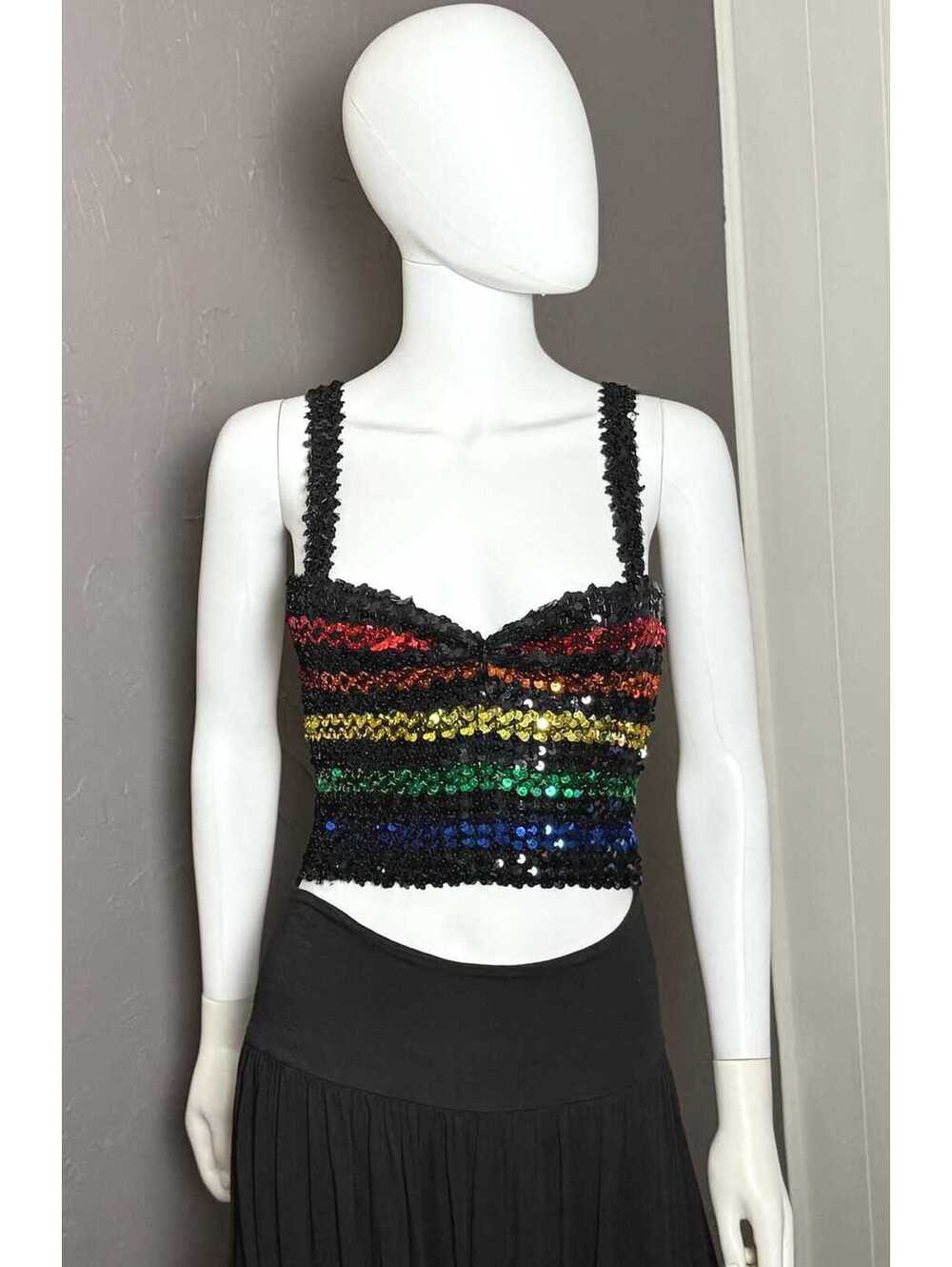 1970’s Disco Rainbow x Black Sequined Tube Top Pride Parade Party Top
